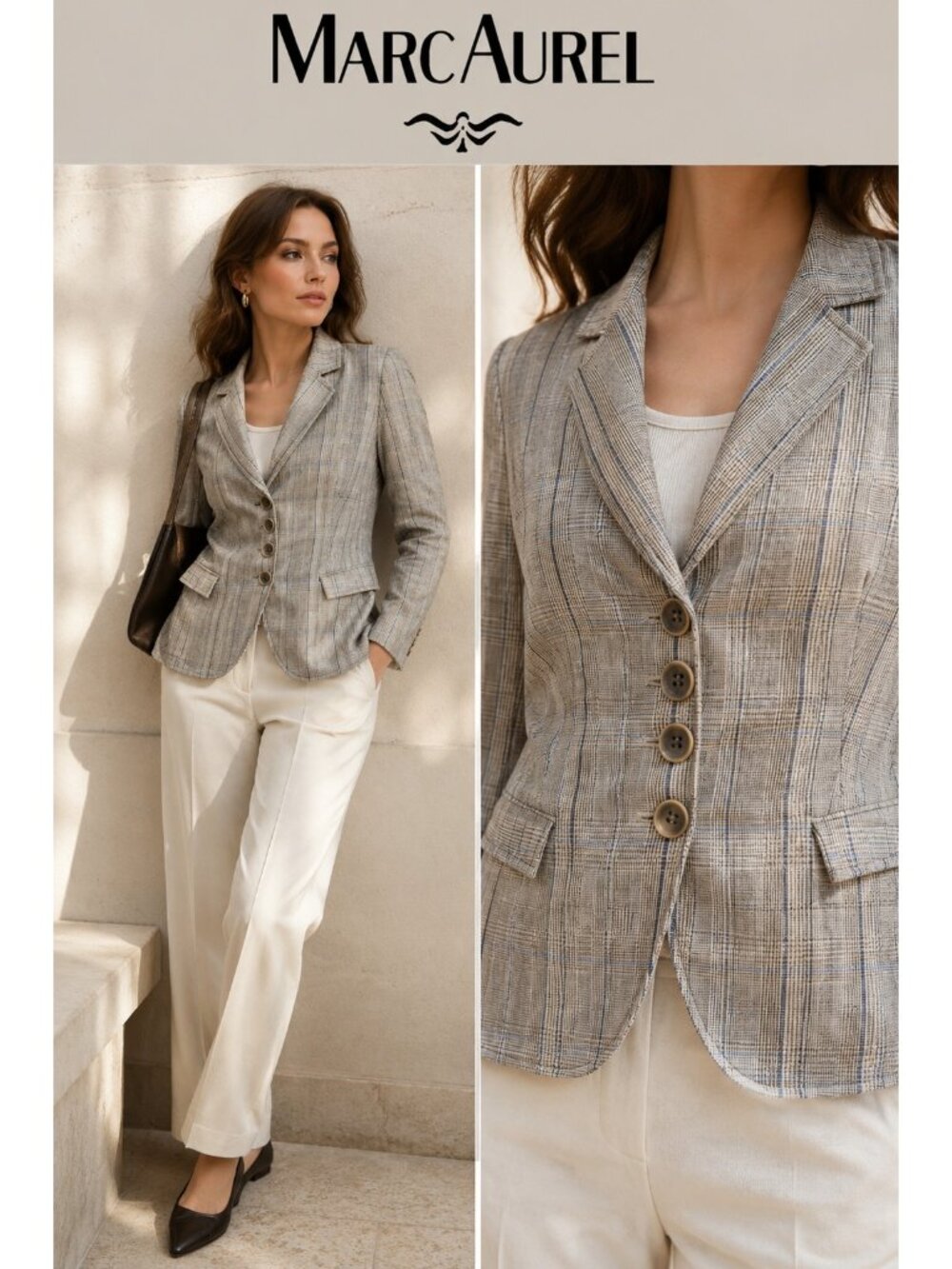 Marc Aurel Women’s Plaid Linen Cotton Blazer US 4 EU 34 Quiet Luxury - Picture 15 of 16